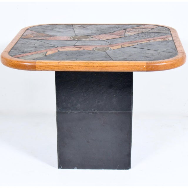 1980s V. Ramburrem African Slate, Brass & Wood Occasional Table, 1980's For Sale - Image 5 of 18