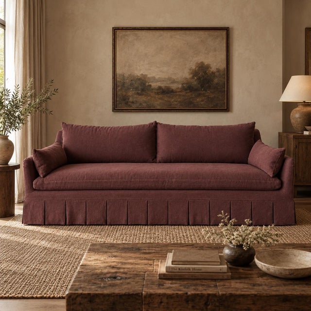 Parisian Sofa Slip Covered in Belgian Spice Linen 84″ x 36″D x 29″H Arm Height 24″ Seat Height 17.5″ / Seat Depth 24″ with...