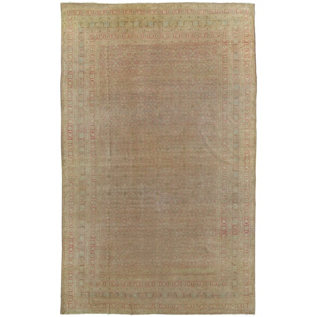 Textile Antique Tabriz Carpet Handmade Persian Rug in Floral Gold Light Blue Coral Taupe For Sale - Image 7 of 7