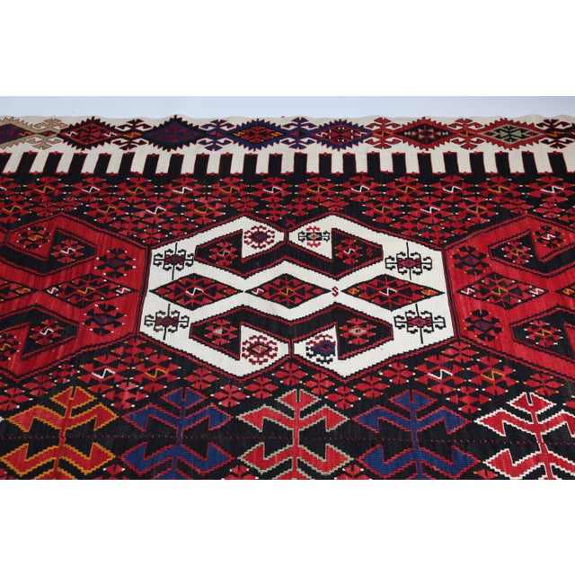 Textile 1940s Authentic Tribal Handwoven Kilim for Floor – Family Made Stitched Together - 6' 5'' X 13' 11'' For Sale - Image 7 of 14
