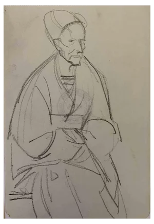 Bernard Bécan, The Old Man, Original Pencil Drawing, 1913