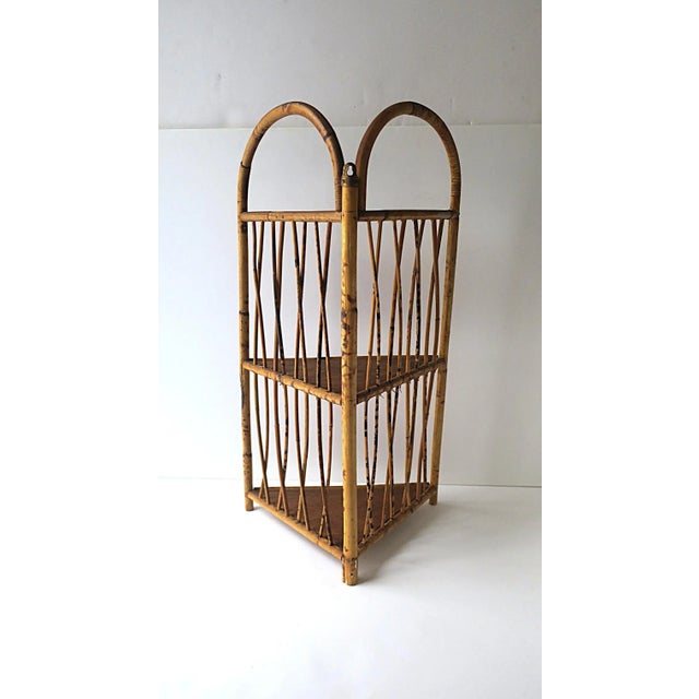 Wicker Bamboo Corner Wall or Floor Shelf Étagère For Sale - Image 16 of 17