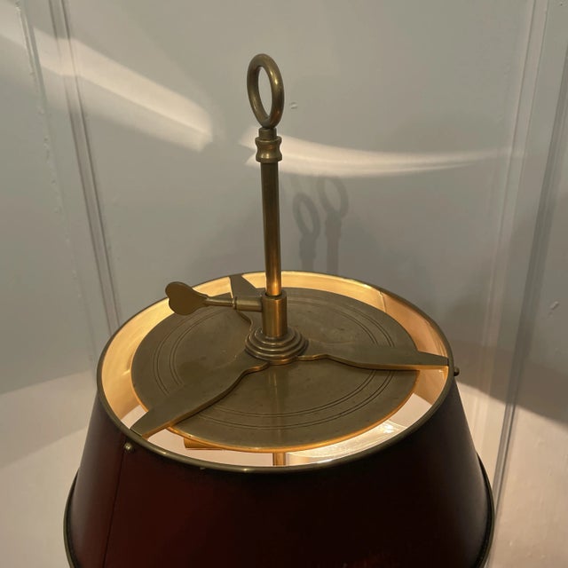 Late 20th Century French Brass Bouillotte Lamp With Red Tole Shade For Sale - Image 5 of 5