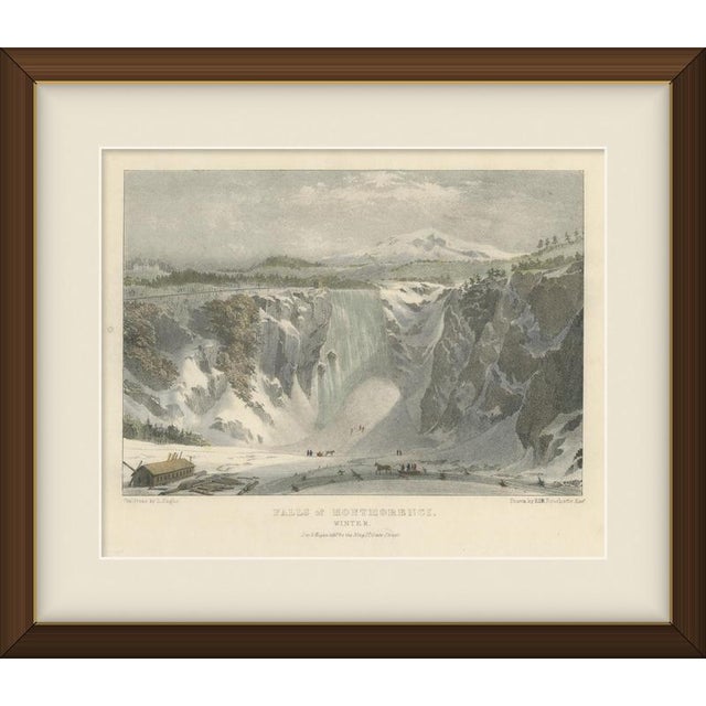 This hand coloured tinted lithograph of the Falls of Montmorency in winter is an original antique Canadian winter scene,...