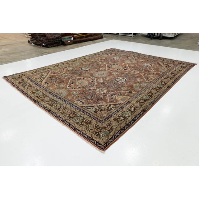 Transitional Mahal Wool Area Rug - Transitional Geometric Floral Design - Earth Tone Decor For Sale - Image 3 of 10
