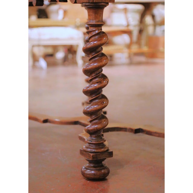 18th C. French Louis XIII Walnut Table Desk With Barley Twist Legs and Drawer For Sale - Image 11 of 17