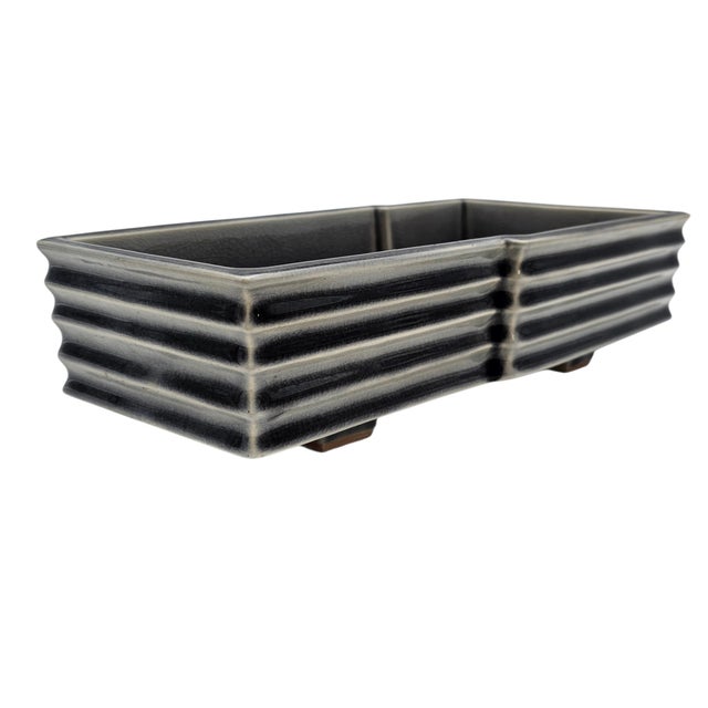 Japanese Japanese-Style Crackle Glaze Footed Post Modern Suiban Ikebana Tray 11.5" For Sale - Image 3 of 13