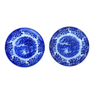 Vintage English Churchill Blue & White Transferware Side Plates, Set of 2, Circa 1997 For Sale