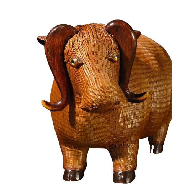 Chinese Vintage Chinese Wicker Water Buffalo For Sale - Image 3 of 6