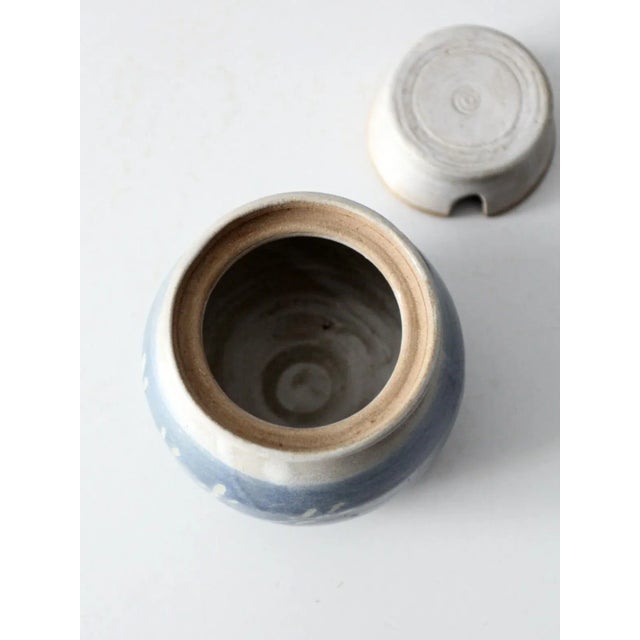 Blue Vintage Studio Pottery Honey Jar For Sale - Image 8 of 10