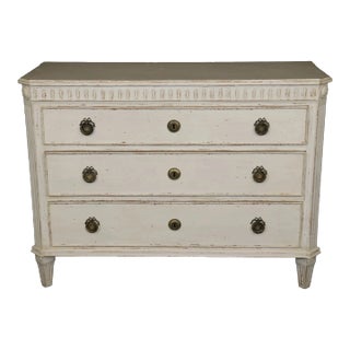 Superb Antique Distressed Creme Painted Swedish Gustavian Commode Circa 1920s For Sale