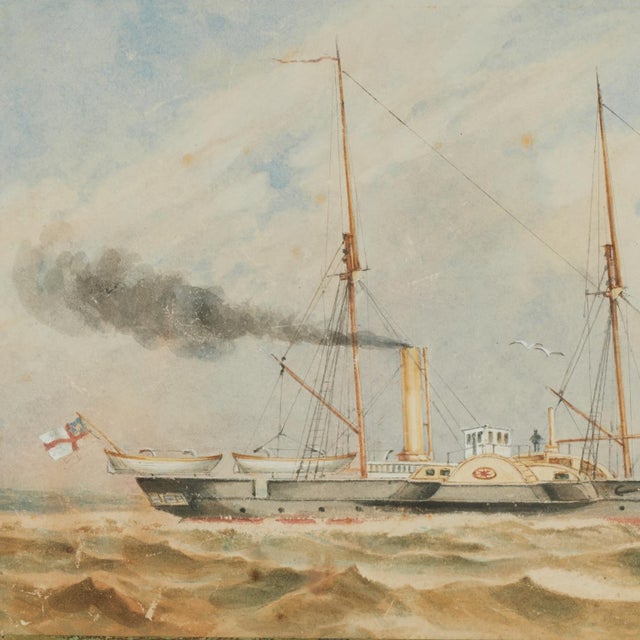 Antique Watercolor of the English Steamship H. M. S. Jackal For Sale In West Palm - Image 6 of 13