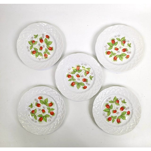Bernardaud Set of 5 Limoges Porcelain Strawberry Plates For Sale - Image 4 of 4