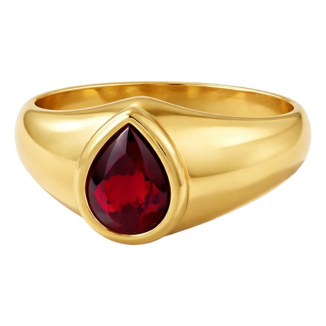 Garnet Signet Gemstone Ring | 925 Sterling Silver Statement January Birthstone Ring, Size 7 For Sale