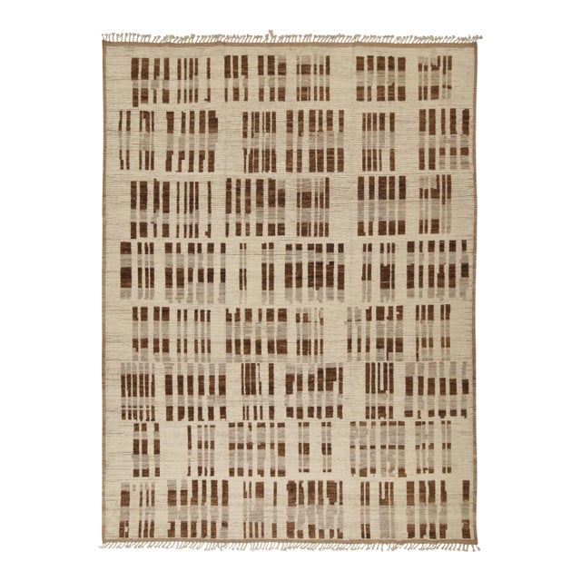 Rug & Kilim’s Modern Rug with Beige-brown Geometric Patterns - 14x20 For Sale