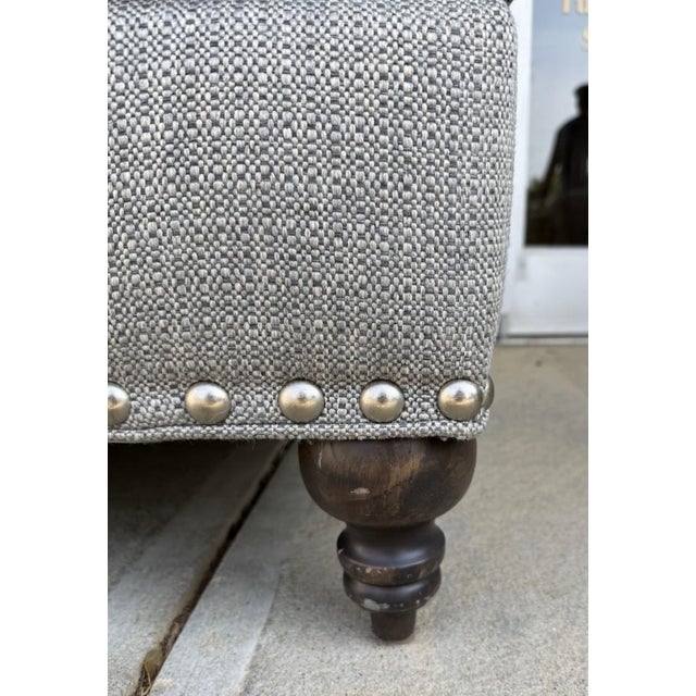 Arhaus Upholstered Gray-Blue Three-Seat Sofa With Rolled Arms For Sale - Image 10 of 16