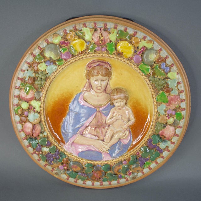 Mid-Century Modern Mid 20th Century Northwestern Terra Cotta Company Fine Ceramic Roundel Embossed Madonna and Child For Sale - Image 3 of 11