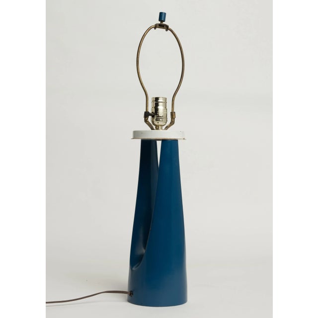 A very nice blue lamp attributed to Gerald Thurston and the Laurel Lamp Company, unmarked. Included is the original...