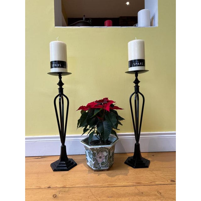 Large Cast Iron Candleholders, Set of 2 For Sale - Image 6 of 9