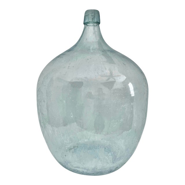 Antique Blown Glass Demijohn or Decanter | Aged Light Turquoise For Sale