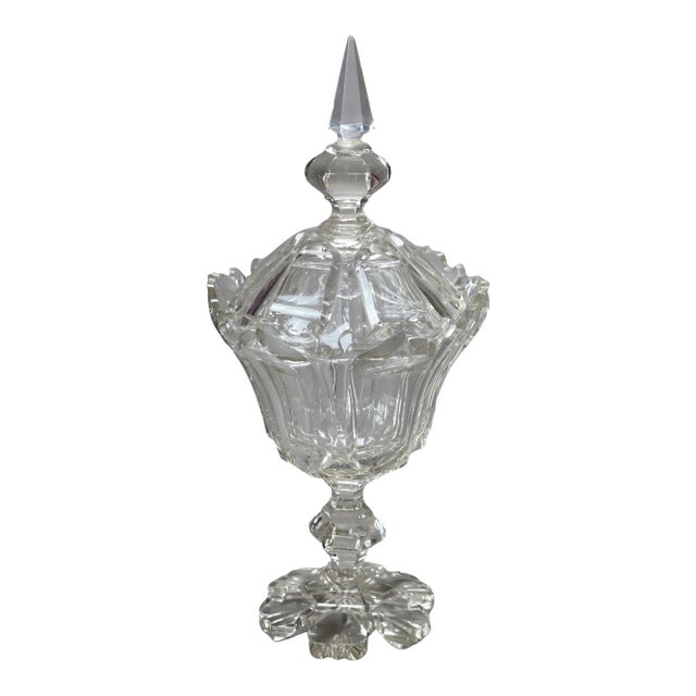 Antique Emhart Cut Glass Lidded Compote Circa 1840 For Sale