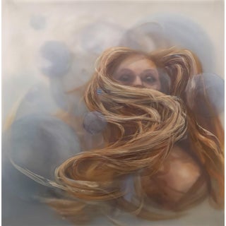 Untangle by Michelle Jader | Oil on 3 Acrylic Panels Woman with flowing hair and abstract shapes. For Sale