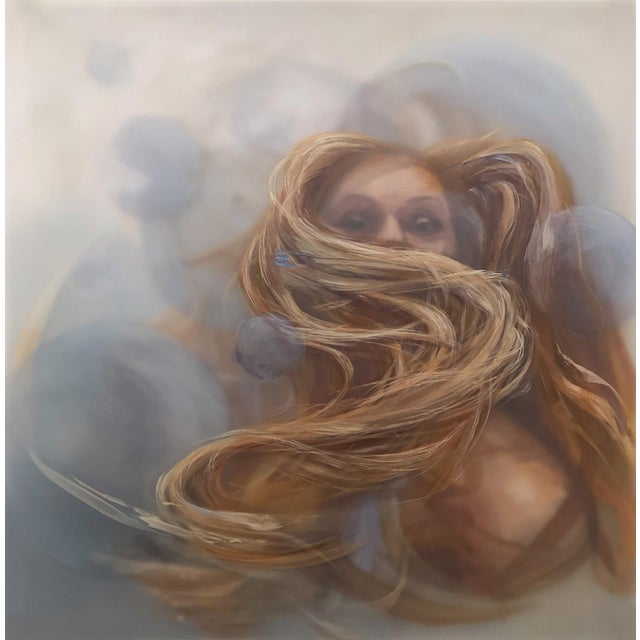 Untangle by Michelle Jader | Oil on 3 Acrylic Panels Woman with flowing hair and abstract shapes. For Sale