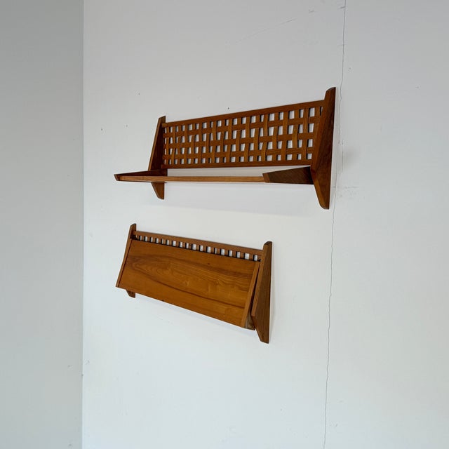 Mid-Century Wall Shelves with Woven Back Panel from Úluv, 1960s, Set of 2 For Sale - Image 4 of 12