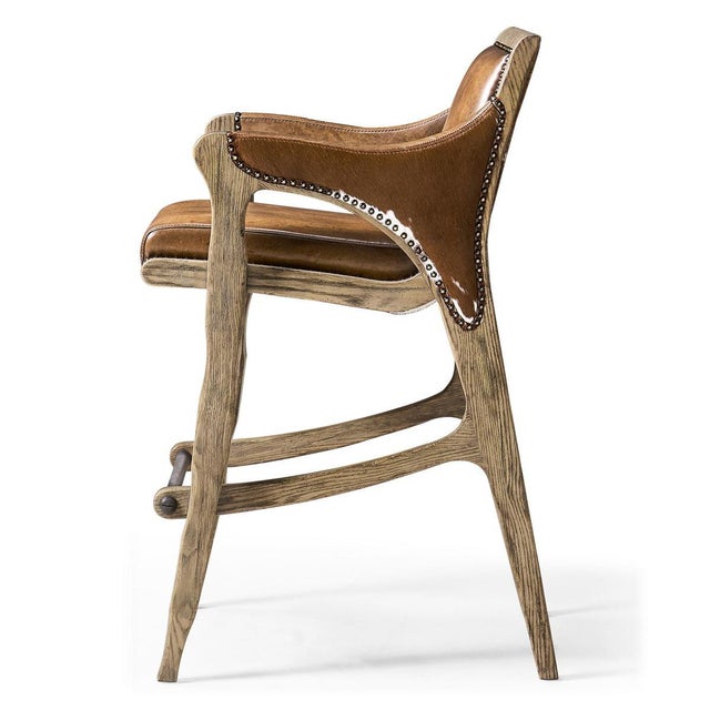Wood Rustic Western Leather & Hide Bar Stool For Sale - Image 7 of 11