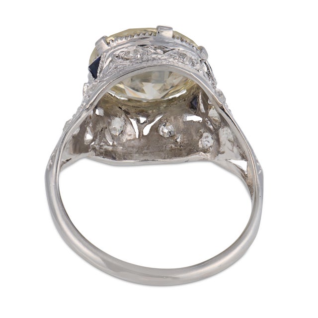 Art Deco Gia 4.41 Carat Diamond Sapphire Platinum Engagement Ring, Size 7.25 For Sale In Los Angeles - Image 6 of 6