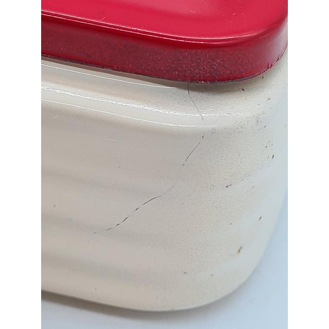 Beige Ceramic Butter Dish with a Red Metal Lid, 1950s For Sale - Image 8 of 12