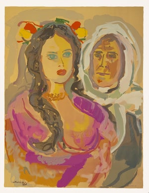 Large 1966 Emmanuel Mané-Katz Judaica Lithograph "Freidl Et Sa Mère" (Freidl and Her Mother)