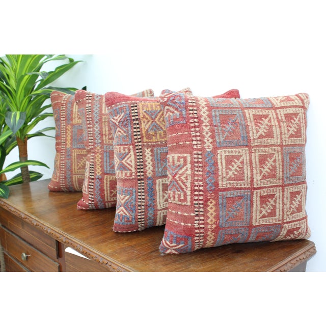 4 Turkish Kilim Decorative Pillow Covers - 16"x16" For Sale - Image 13 of 13