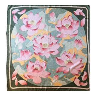 Hermès Fleurs De Lotus 1985 Silk Scarf Designed by Vauzelles Christiane For Sale