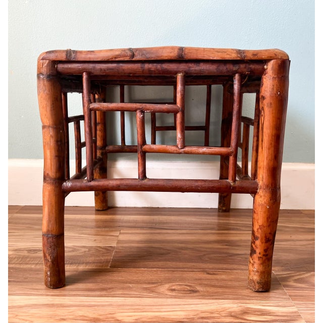 20th C. Asian Bamboo Side Table With Geometric Fretwork – Chinoiserie / British Colonial For Sale - Image 9 of 11