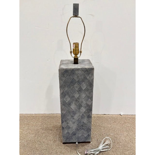 Modern Currey & Co Gray Leather Suede Basket Weave Lamp For Sale - Image 3 of 5