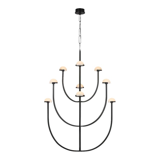 Kelly Wearstler for Visual Comfort Signature Pedra X-Large Three-Tier Chandelier in Bronze with Alabaster For Sale