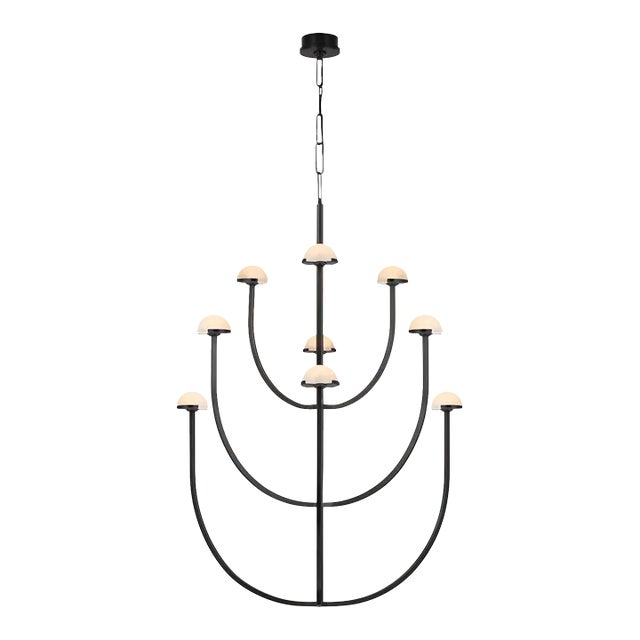 Kelly Wearstler for Visual Comfort Signature Pedra X-Large Three-Tier Chandelier in Bronze with Alabaster For Sale