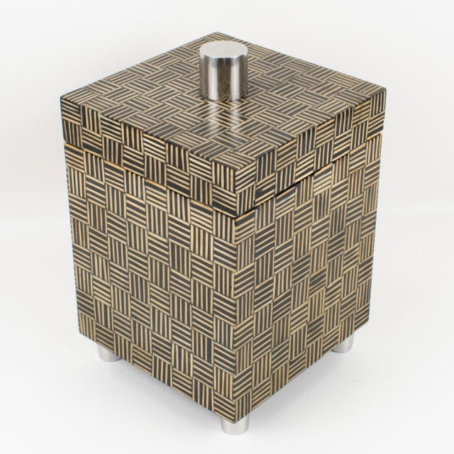 Wood Modernist Tall Box with Wood Marquetry Patchwork, 1970s For Sale - Image 7 of 13