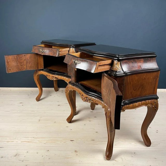 Vintage Wood Nightstands, Italy, 1950s, Set of 2 For Sale - Image 9 of 13