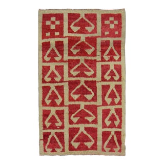 Mid-Century Turkish Tulu Carpet With Tribal Pattern in Red and Lt Green For Sale