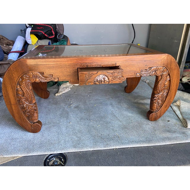 Chocolate Antique Chinese Hand Carved Wooden Coffee Table Ming Style For Sale - Image 8 of 12