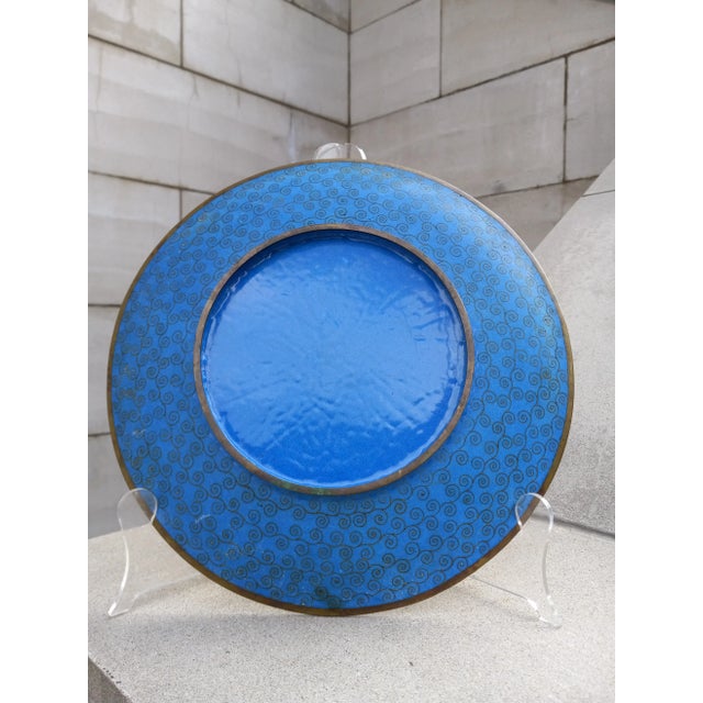 Metal Late 19th Century Meiji Period Cloisonne Charger Bamboo Garden and Pair of Cranes For Sale - Image 7 of 10