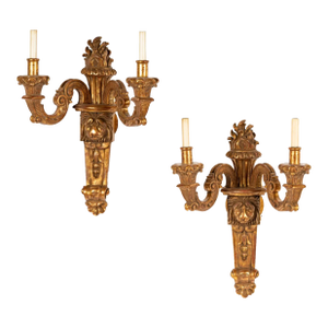 Pair of 18th C Style Italian Giltwood Regency Light Wall Sconces