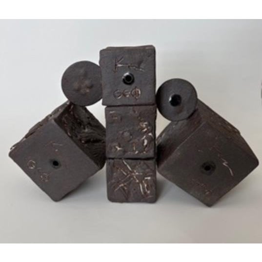 "Cubism Extreme" Artisan Ceramic Black Cubes Set of 5 For Sale In Palm Springs - Image 6 of 9