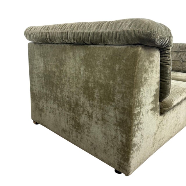 1960s Vintage Olive Velvet Modular Two-Seater Sofa, 1960s For Sale - Image 5 of 17