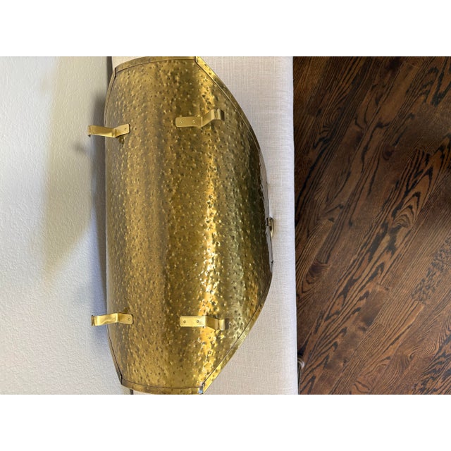 Vintage Mid-Century Hammered Solid Brass Fireplace Log Holder – Large 25.5” Hearth Basket For Sale - Image 4 of 12