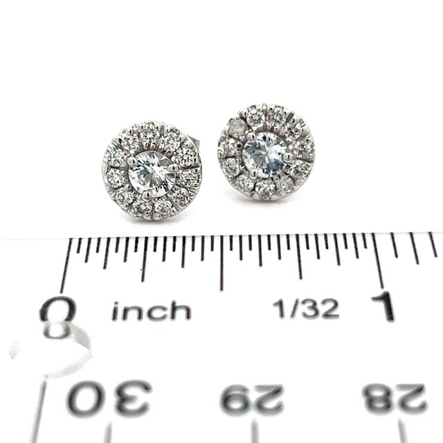 2010s Natural White Sapphire Diamond Stud Earrings 14k W Gold 1.26 TCW Certified For Sale - Image 5 of 8