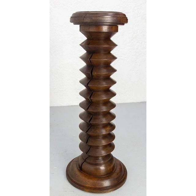 This plant holder or sellette is from the French midcentury period. It has been made in the Dudouyt Style. Massive beech...