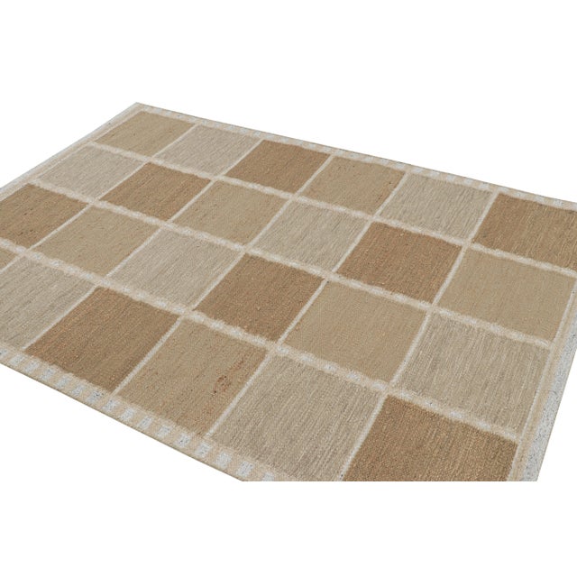 Rug & Kilim Rug & Kilim’s Scandinavian Style Rug in Beige-Brown & Cream Geometric Patterns - 9x12 For Sale - Image 4 of 7